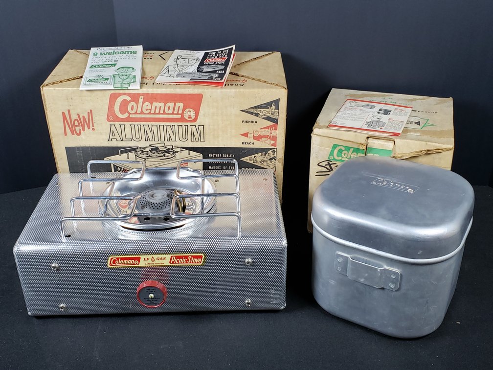 Coleman Model 5404 and 502 Camp Stoves with Cook Kit