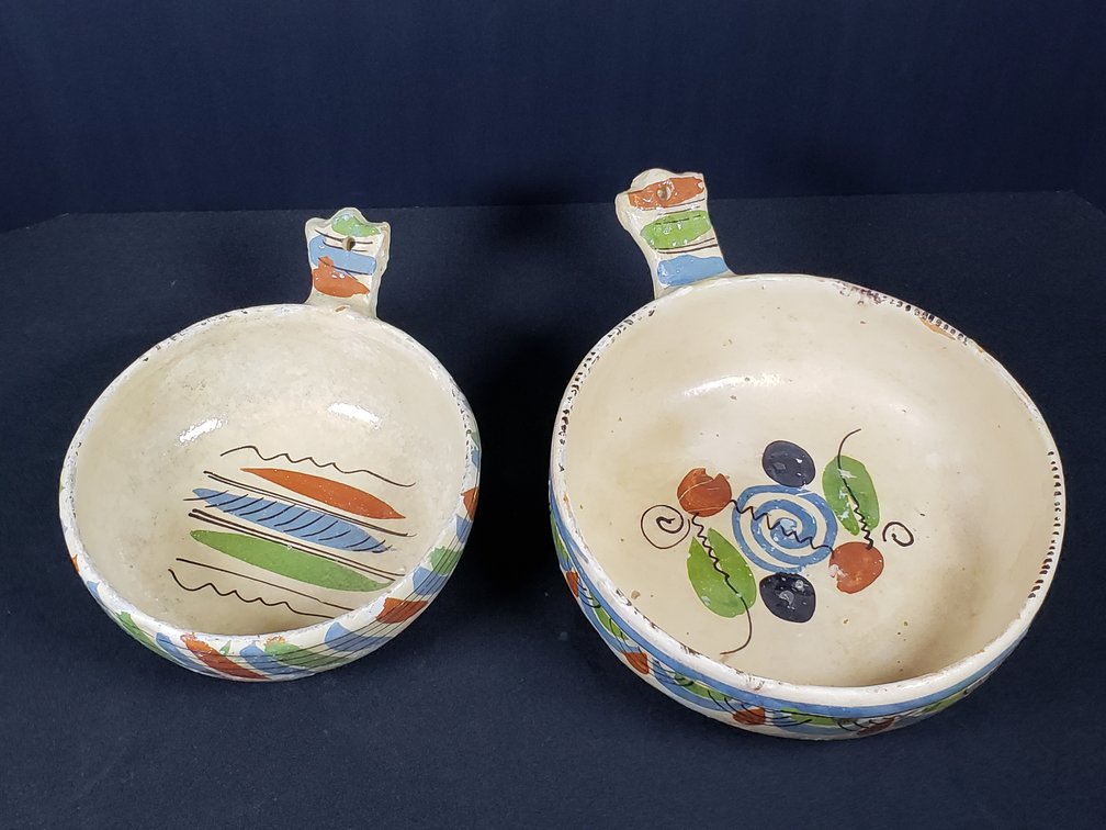Hand-Painted Ceramic Handled Bowls Marked Mexico