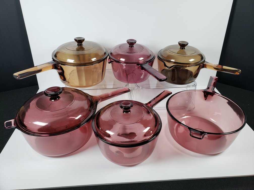 Vision Amber and Cranberry Glass Cookware Set