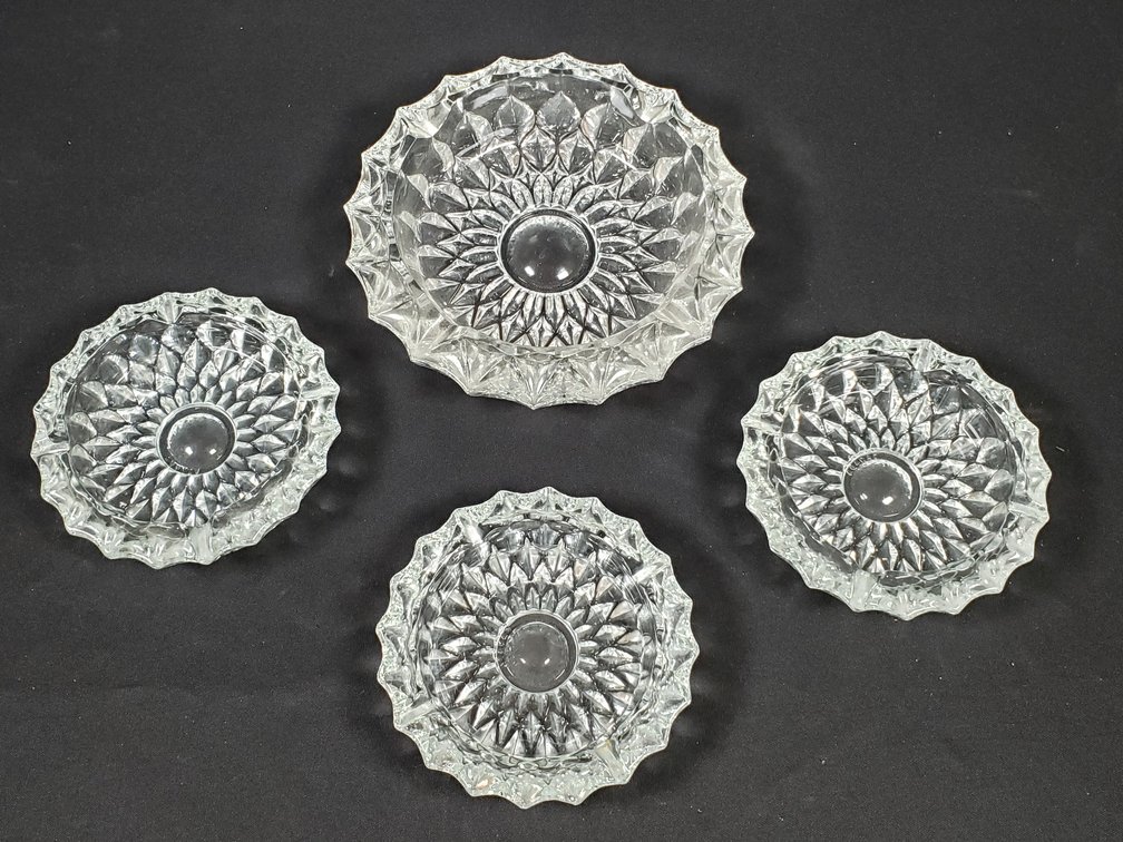 Set of Four Clear Pressed Glass Ashtrays