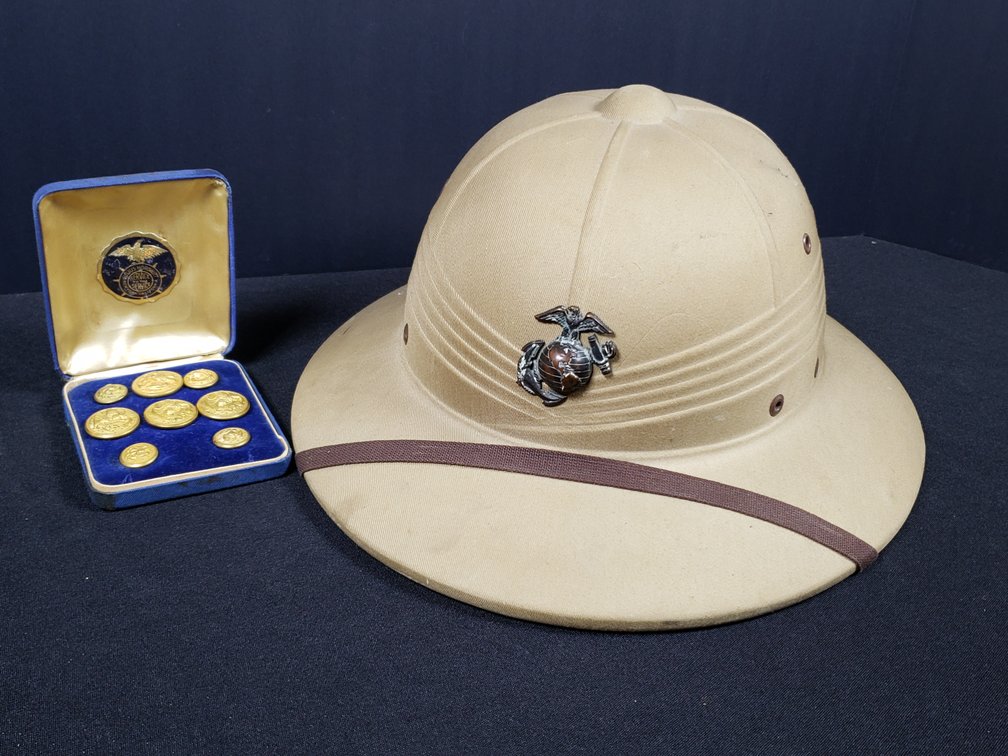 Military Pith Helmet and Boxed Uniform Buttons