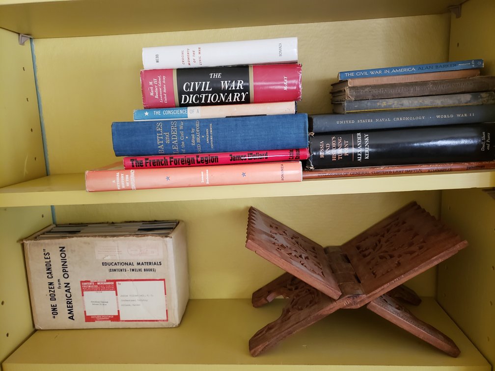 History Books, Art Volume Set, and Carved Wooden Bookstand