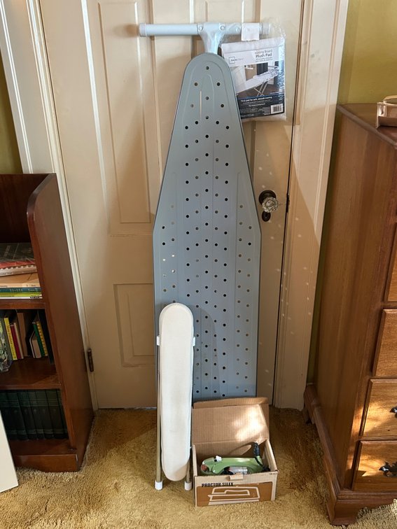 Folding Ironing Board, Sleeve Board, Plush Pad, and Steam Iron