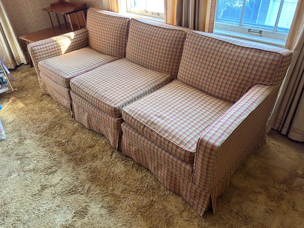Three-Piece Plaid Upholstered Modular Sofa