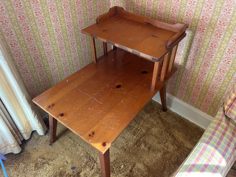 Two-Tier Wooden Step End Table with Gallery Shelf