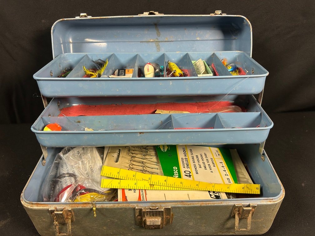 Metal Tackle Box with Contents