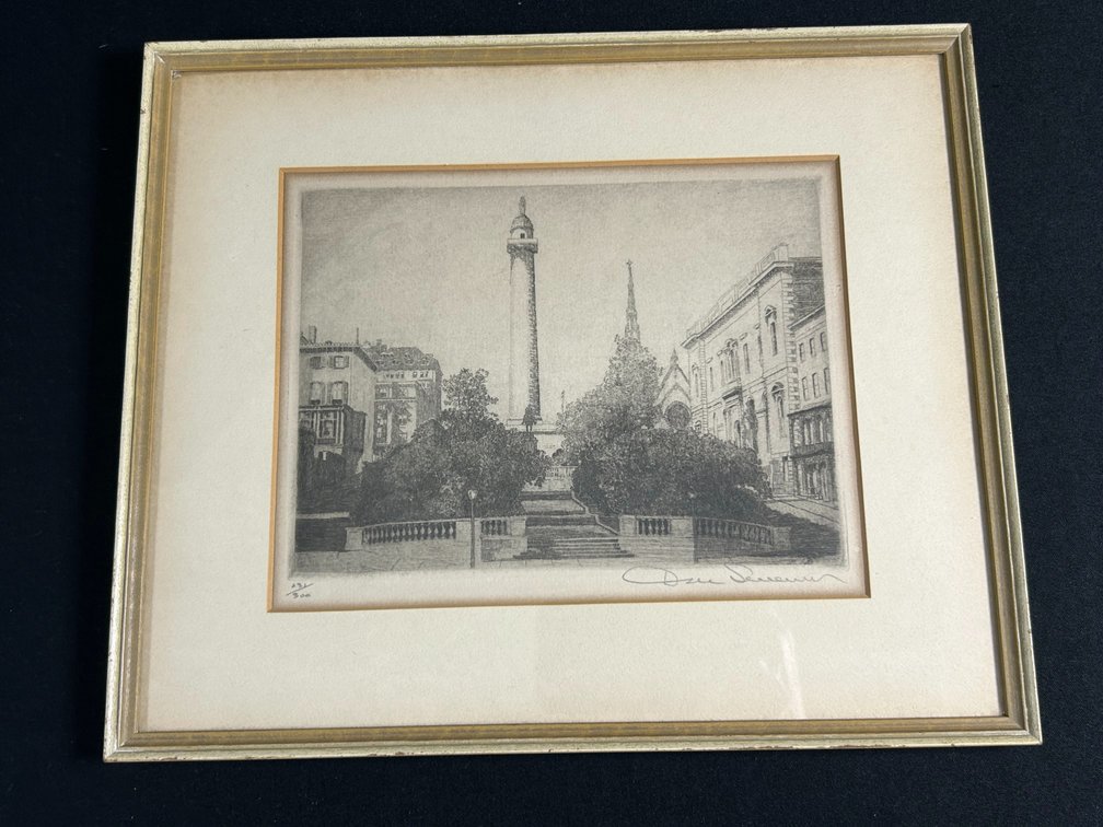 Don Swann Washington Monument Baltimore Framed Etching