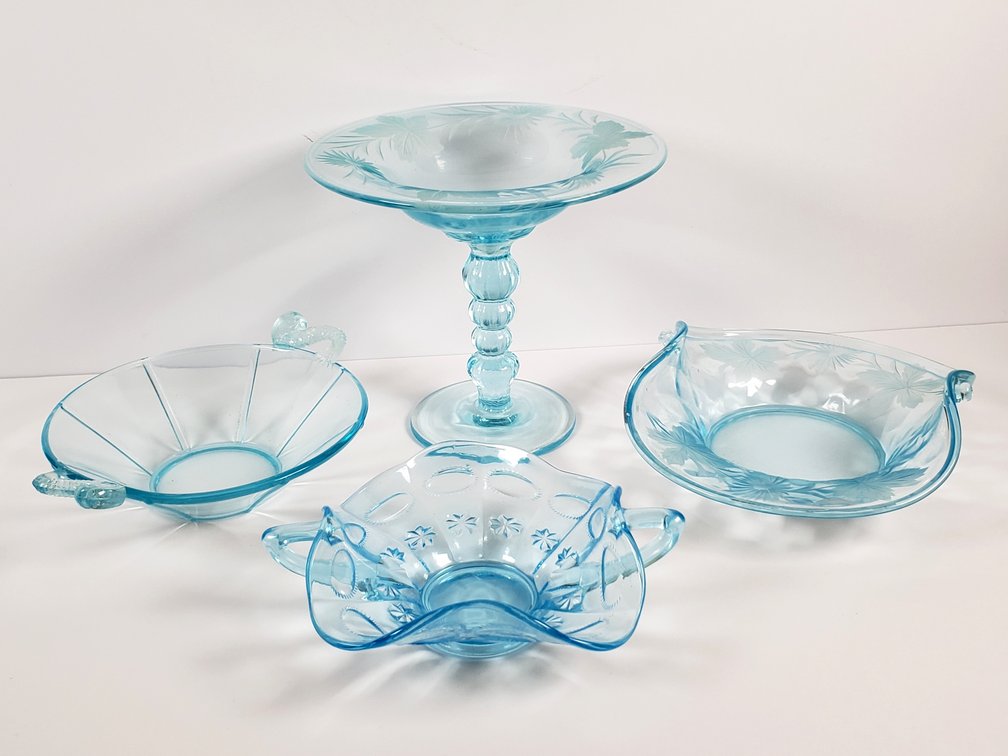 Light Blue Etched and Pressed Glass Tableware