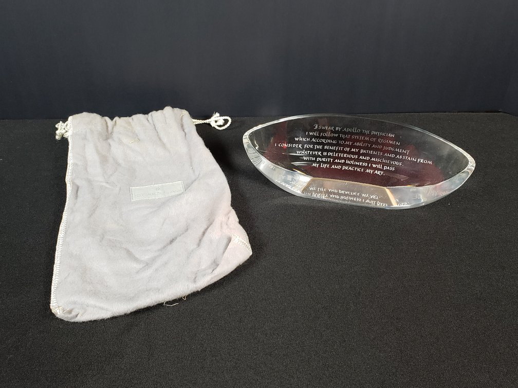Steuben Glass Hippocratic Oath Crystal Plaque