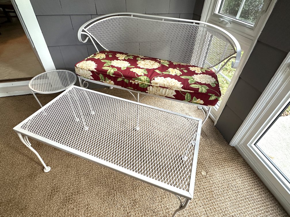 Three-Piece White Metal Mesh Patio Furniture Set