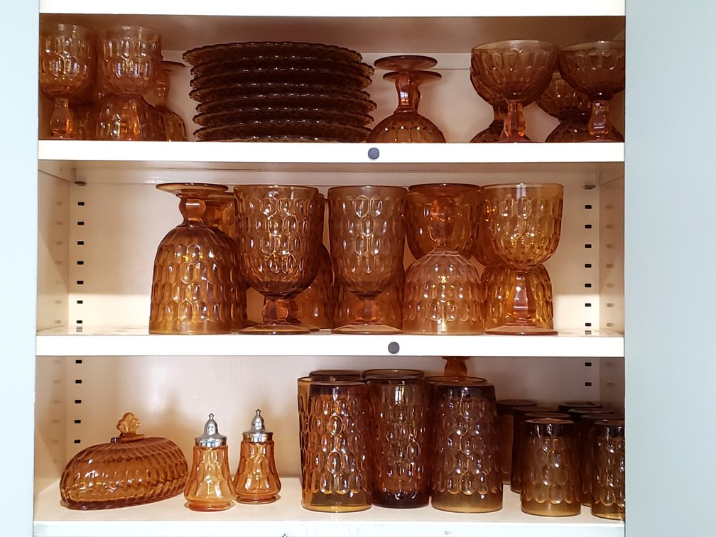 Amber Pressed Glass Tableware and Drinkware