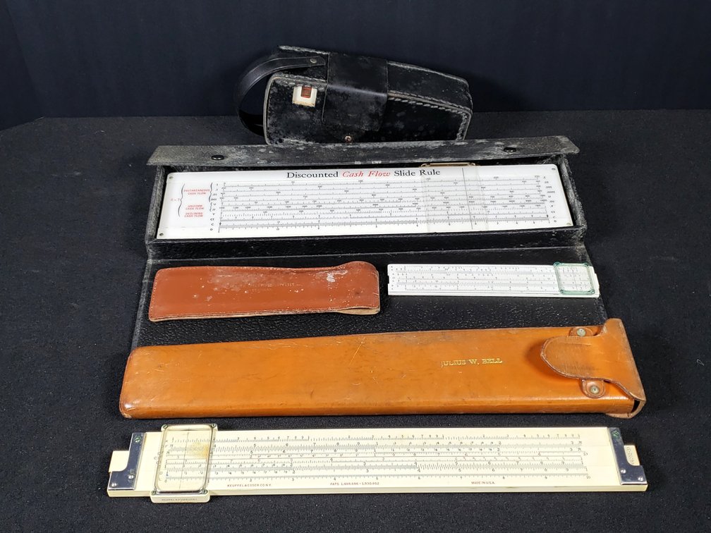 Slide Rules with Cases and Portable Voice Recorder
