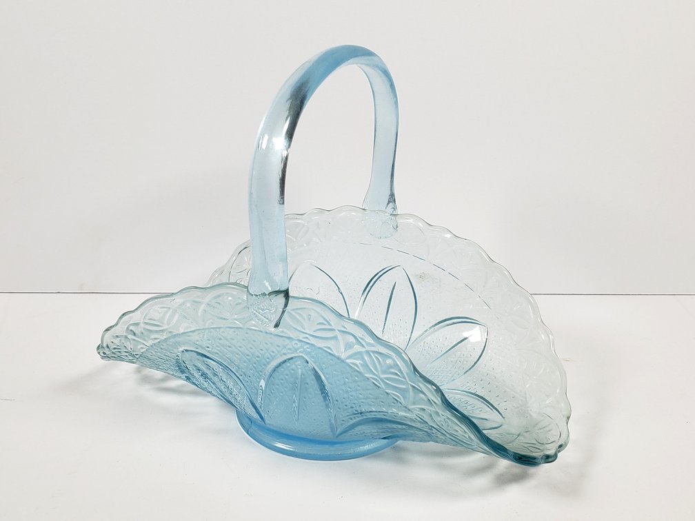 Light Blue Pressed Glass Basket with Applied Handle