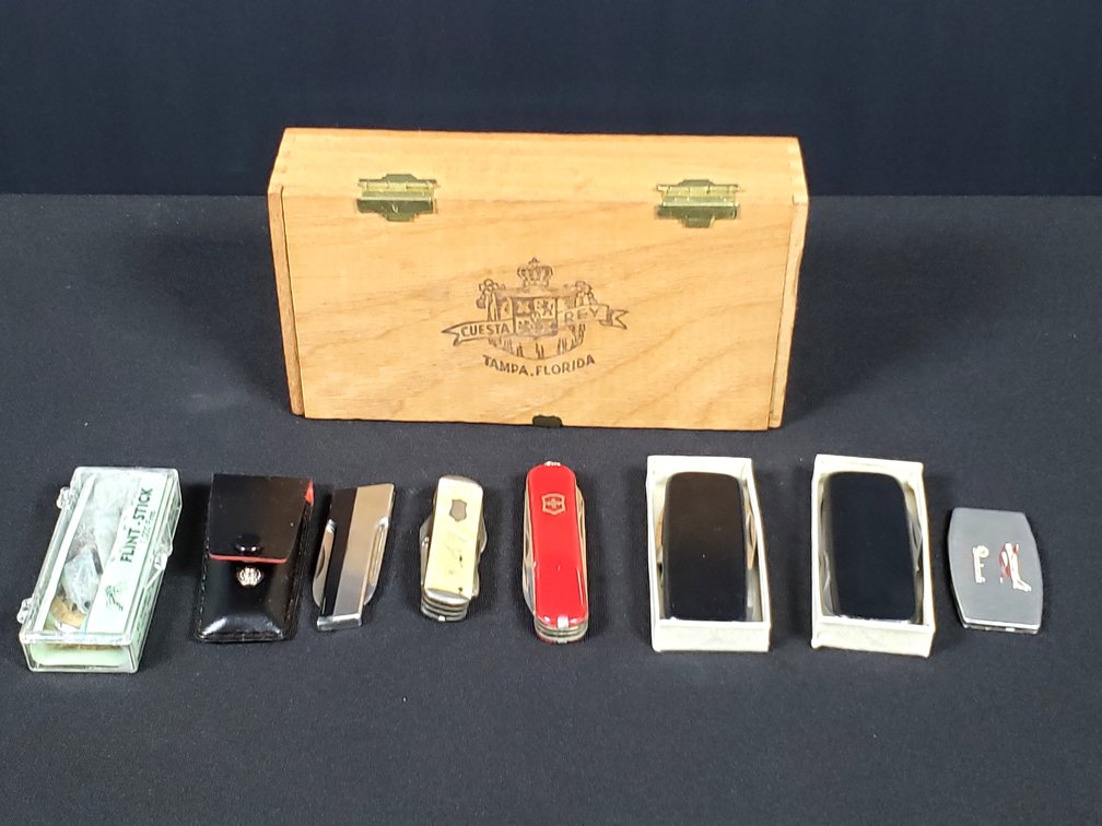 Pocket Knives, Flint-Stick Kit, and Cuesta-Rey Cigar Box