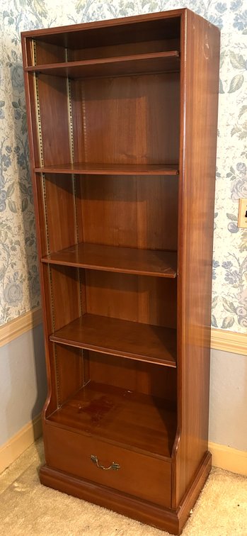 Tall Narrow Wooden Bookcase with Bottom Drawer