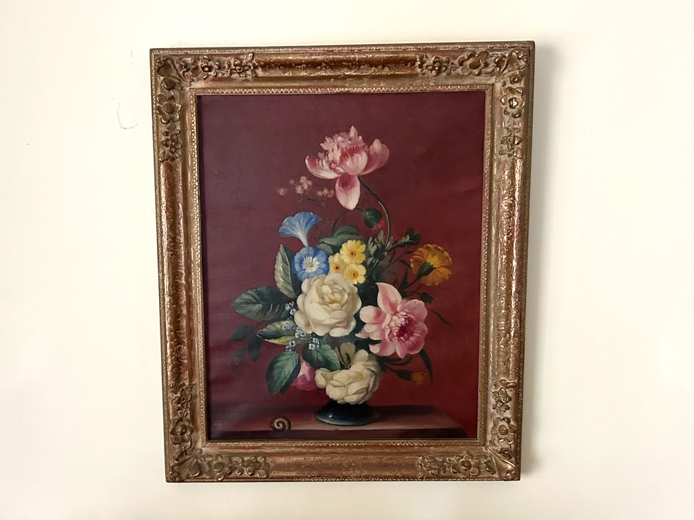 Framed Floral Still Life Painting in Ornate Gilt Frame