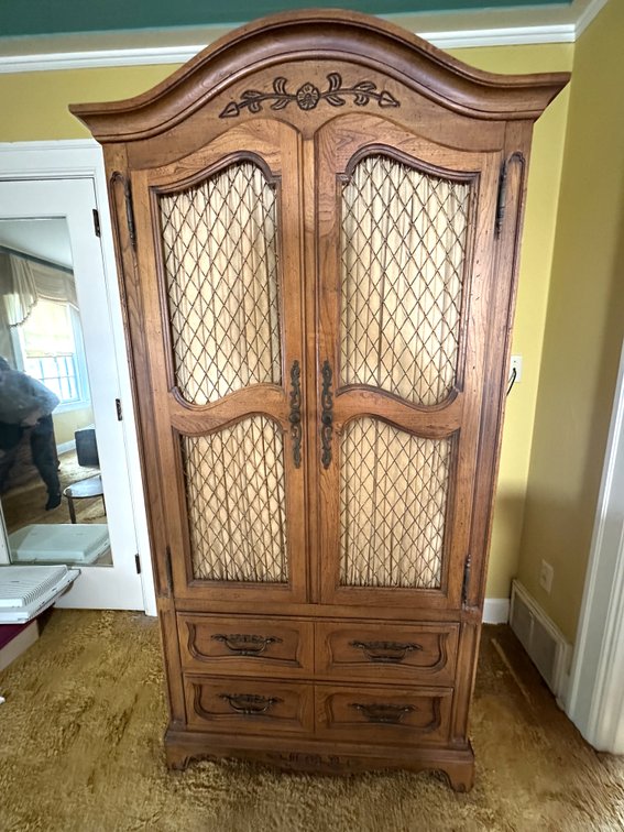 French Provincial Style Carved Wood Armoire Cabinet