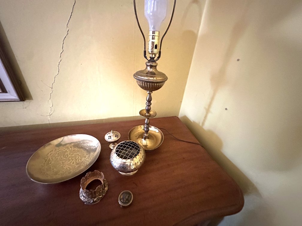 Brass Table Lamp and Decorative Metal Tabletop Items