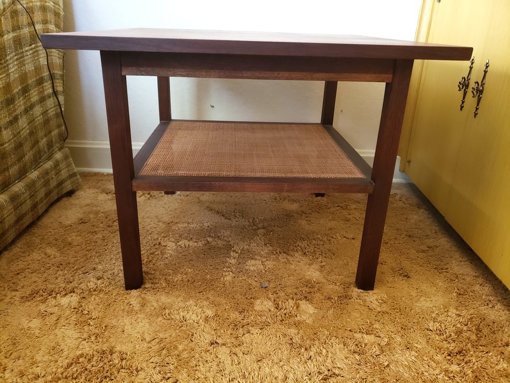 Wood Two-Tier Side Table with Caned Lower Shelf