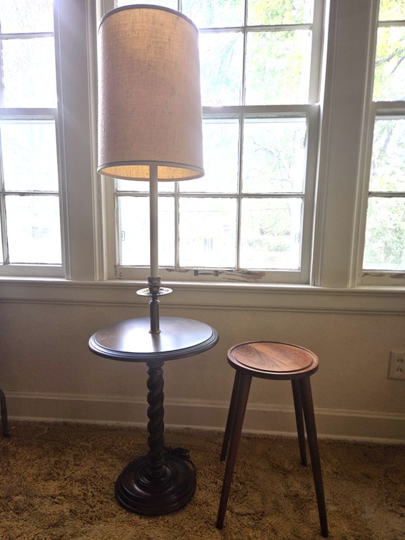 Wooden Floor Lamp Table and Three-Legged Stool