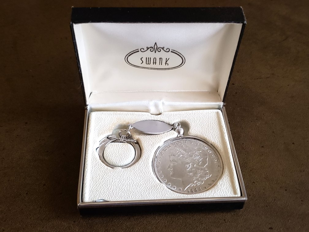 Morgan Silver Dollar Keychain, Pocket Watch Mount, and Coin