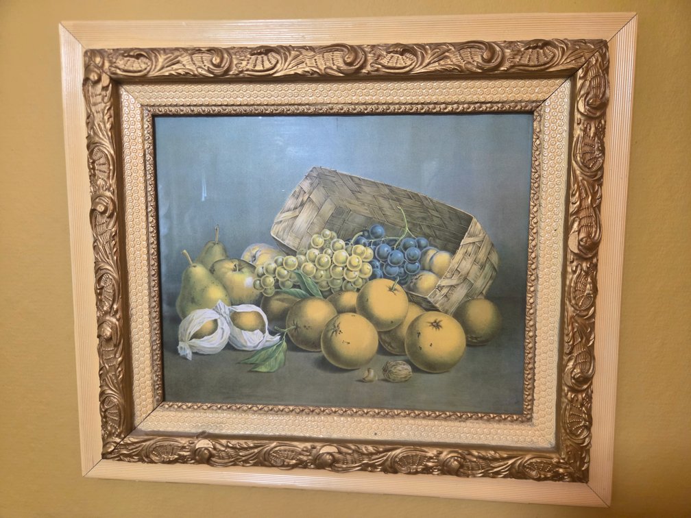 Framed Fruit Still Life Painting in Ornate Frame