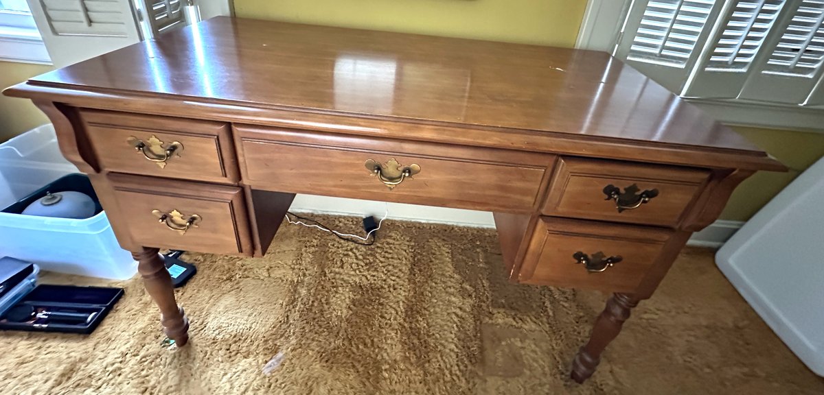 Wooden Five-Drawer Writing Desk with Turned Legs