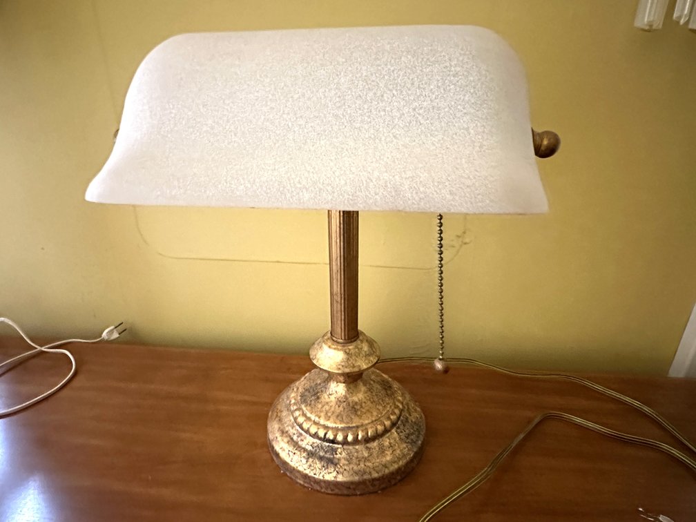 Banker's Desk Lamp with White Frosted Glass Shade