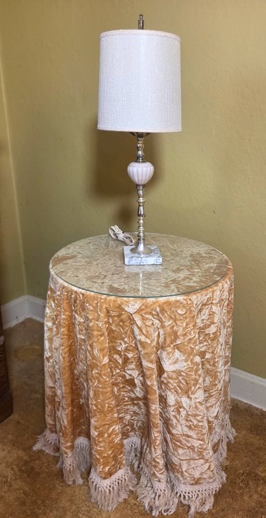 Table Lamp and Skirted Round Accent Table with Glass Top