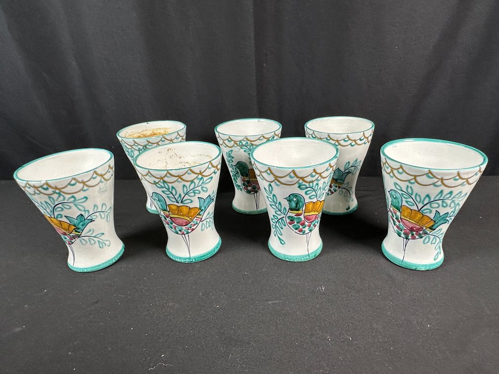Italian Hand-Painted Ceramic Footed Tumblers