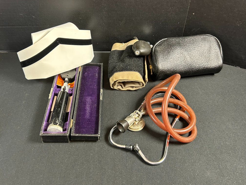Ophthalmoscope, Stethoscope, Blood Pressure Cuff, and Nurse's Cap