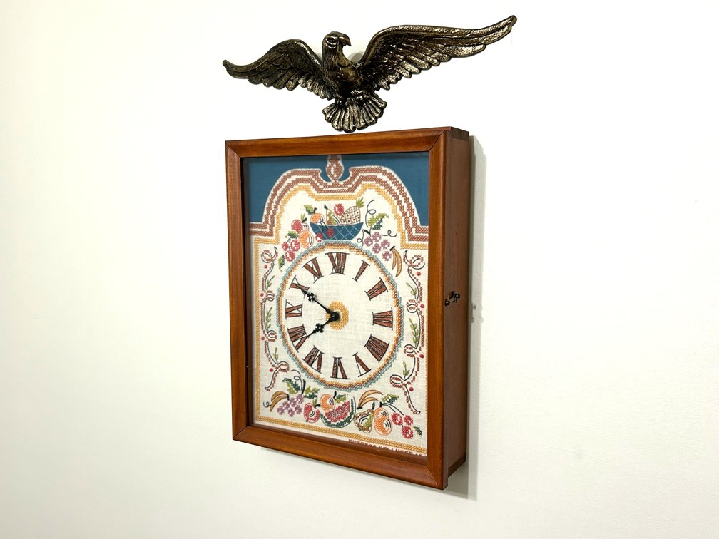 Needlepoint Battery Clock,  Eagle