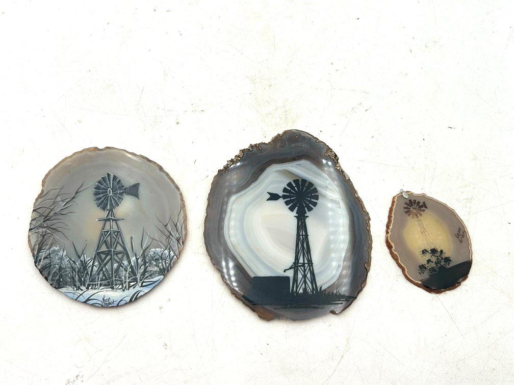 Painted Windmills on Geode Slices
