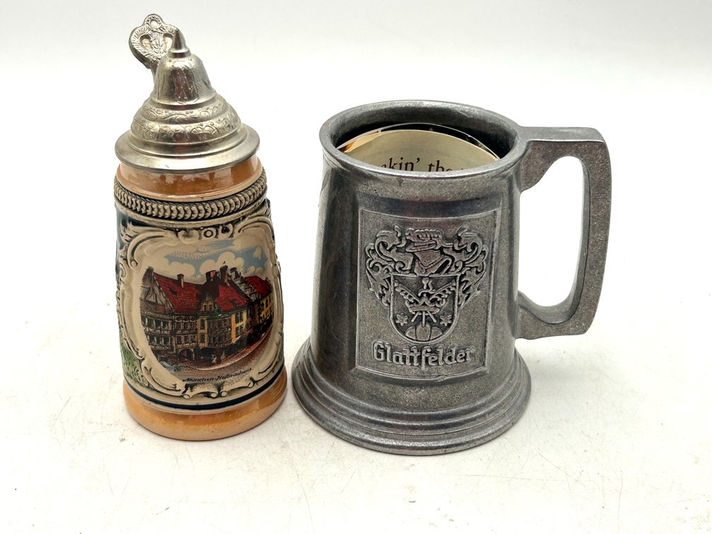 Ceramic Beer Stein and Pewter Tankard