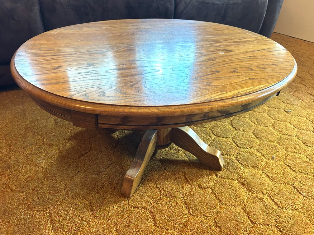 Oval Oak Coffee Table with Pedestal Leg