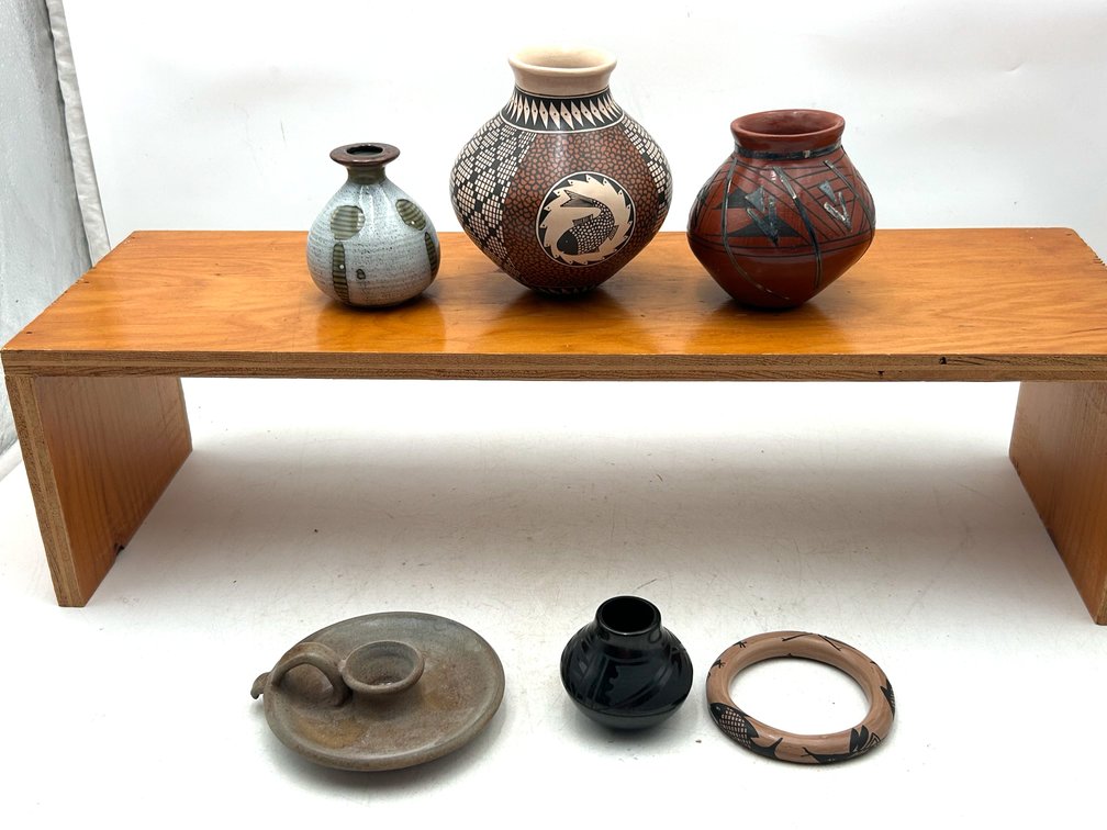 Pottery Vases, Candleholder, & Bangle