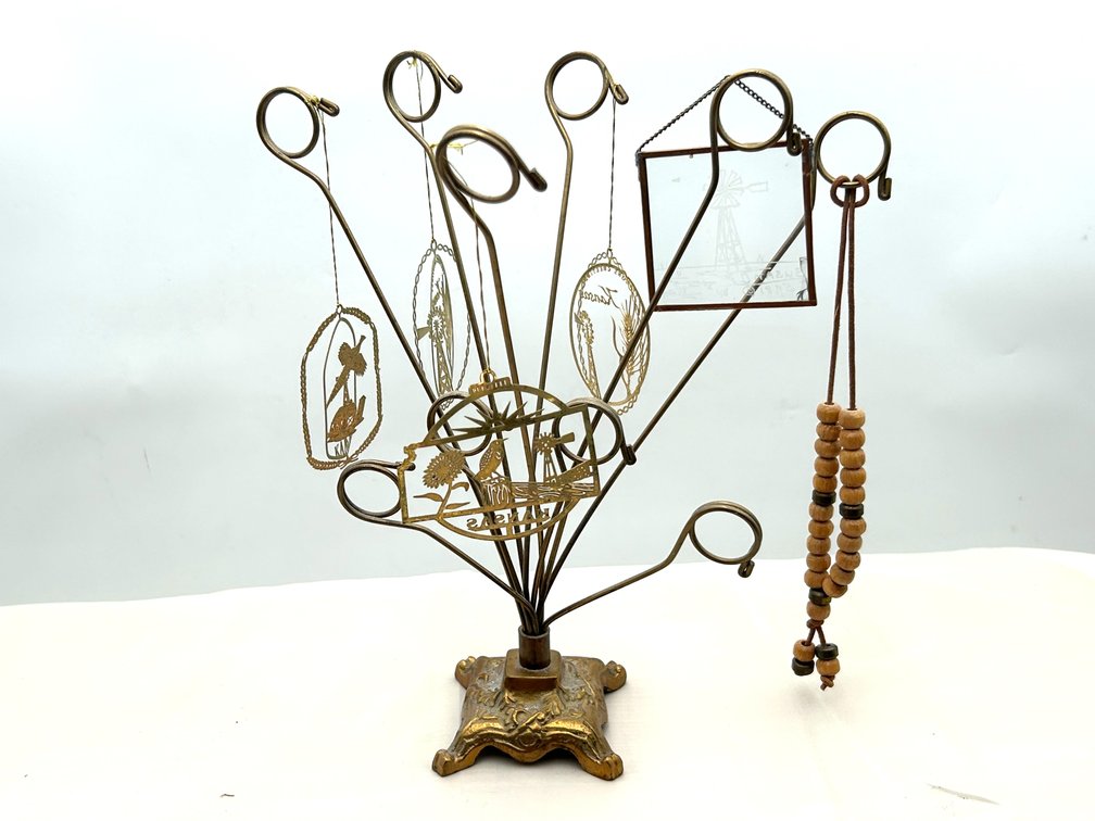 Vintage Brass Display Tree Stand with Ornaments
