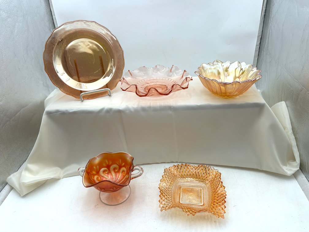 Marigold and Pink Carnival Glass