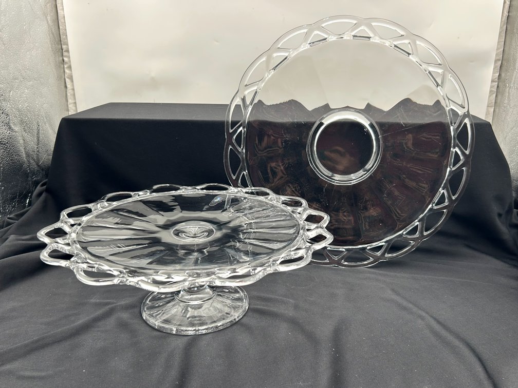 Crocheted Crystal Open Lace Cake Stand & Plate