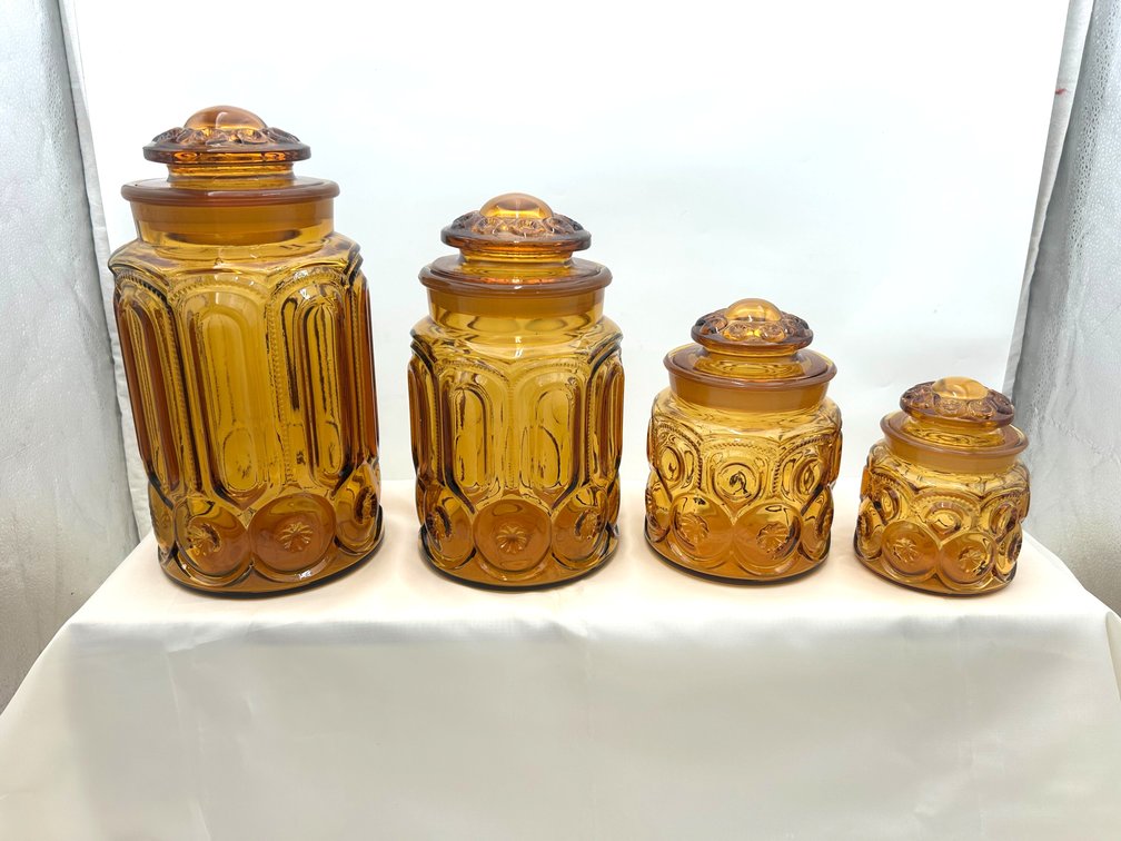 Vintage Amber Glass Moon and Stars Canister Set