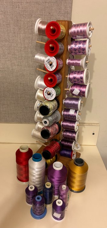 Embroidery Thread with Large Spools with Spool Rack