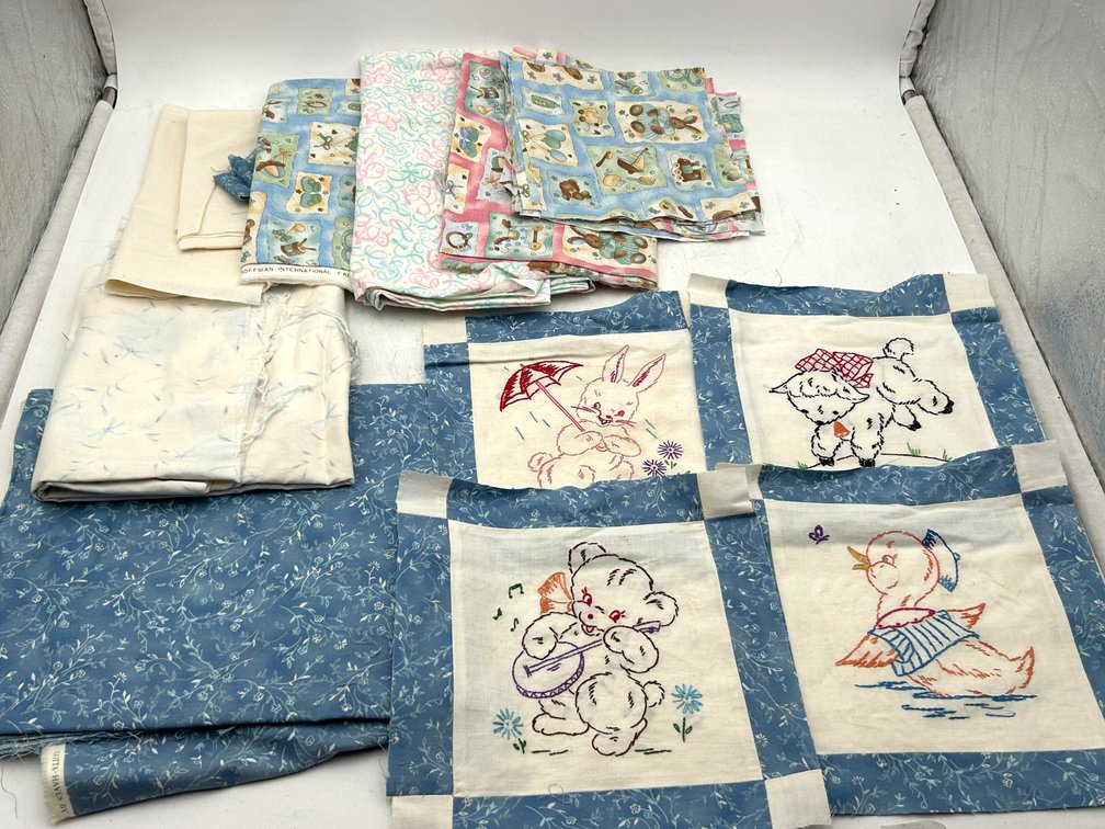 4 Embroidered Squares and Fabric to Complete the Quilt