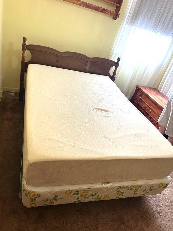Tempurpedic Mattress on Box Springs an d Queen Headboard