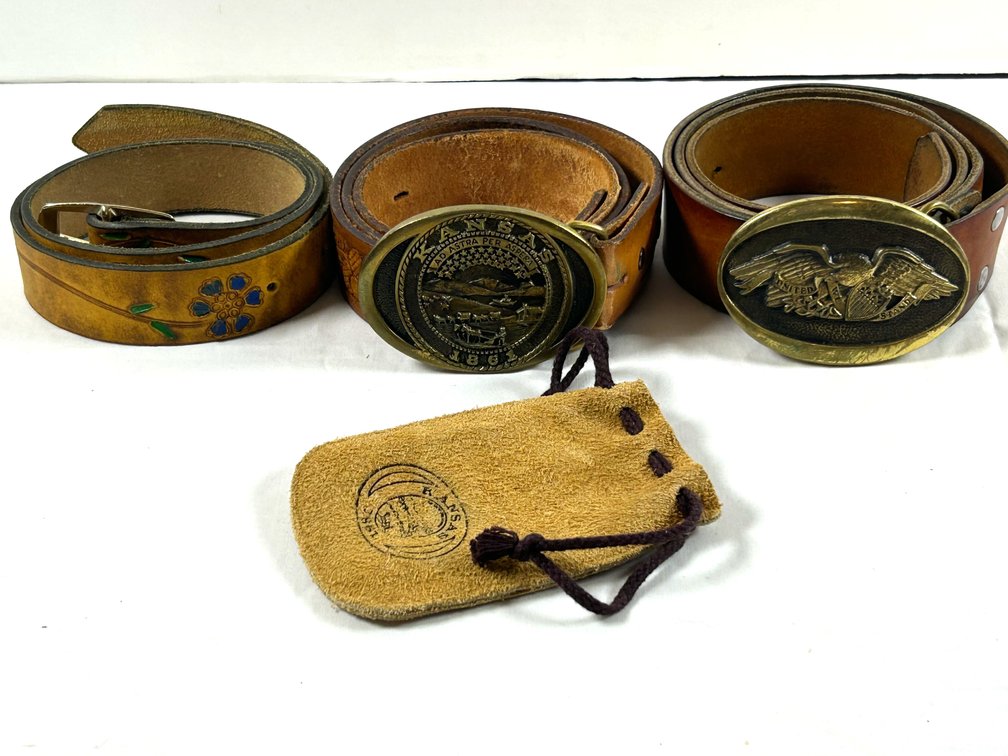 Buckles with Leather Belts and Bag
