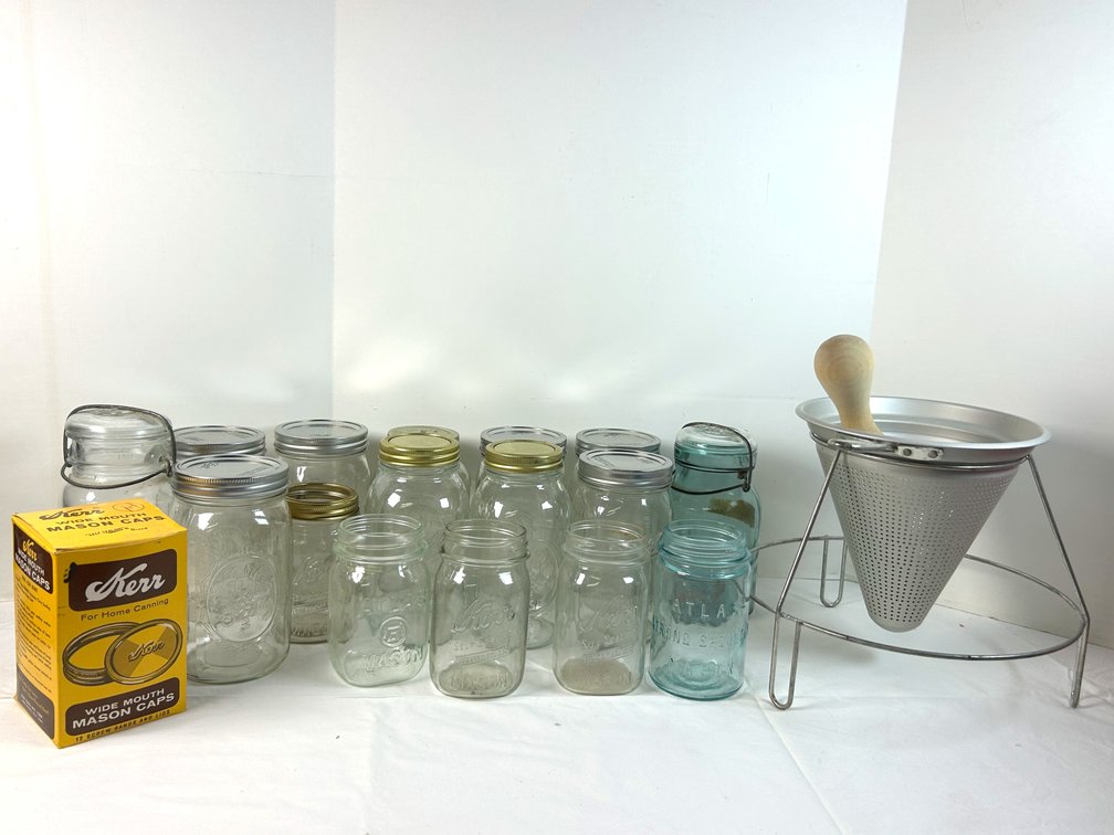 Canning Jars and Aluminum Cone Strainer