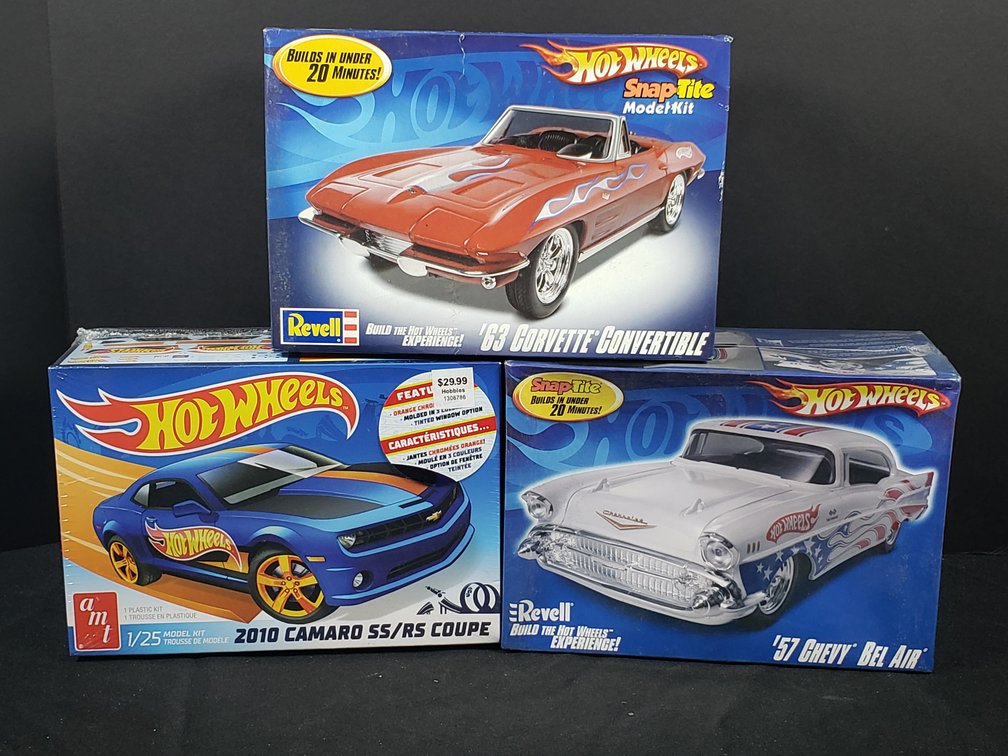 Hot Wheels Corvette, Camaro, and Chevy Bel Air Model Kits