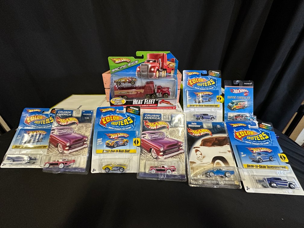 Hot Wheels Carded Die-Cast Vehicles and Racing Rig Set