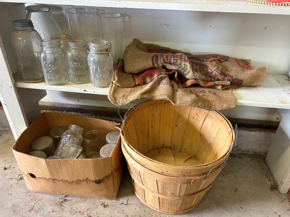 Canning Jars, Bushel Baskets, Burlap Bags