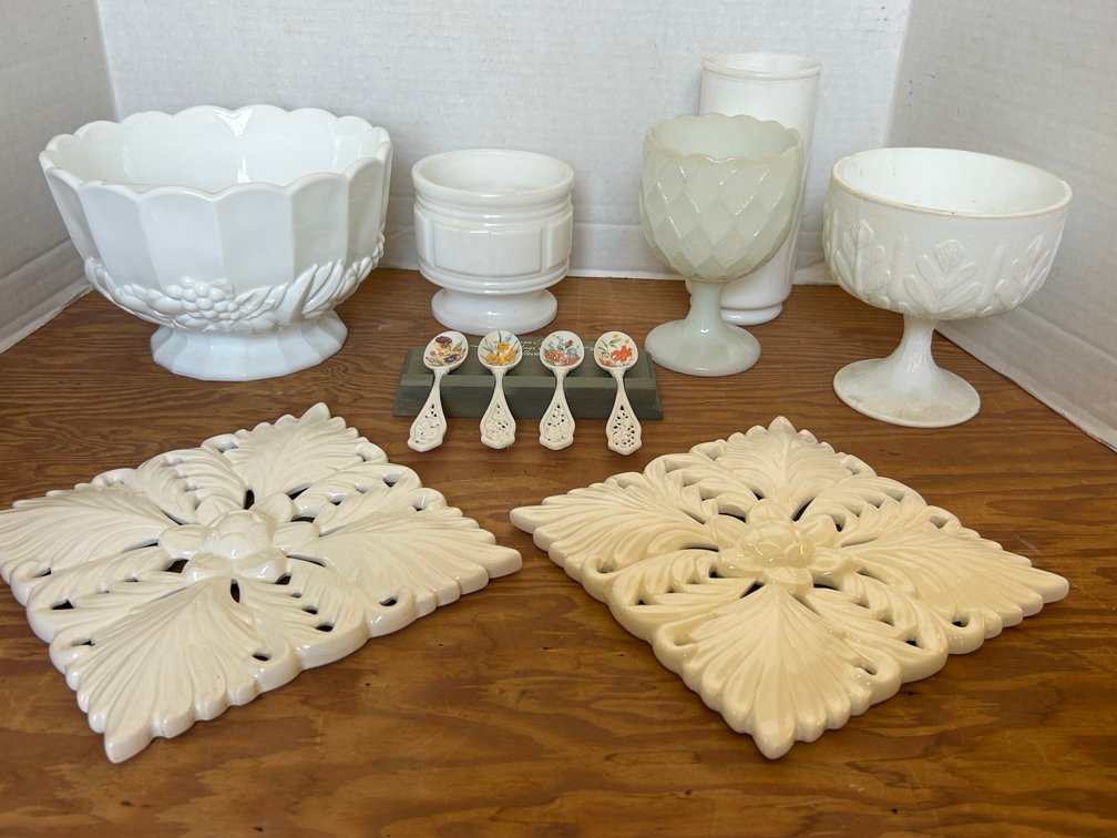 Milk Glass and White Kitchen Irems