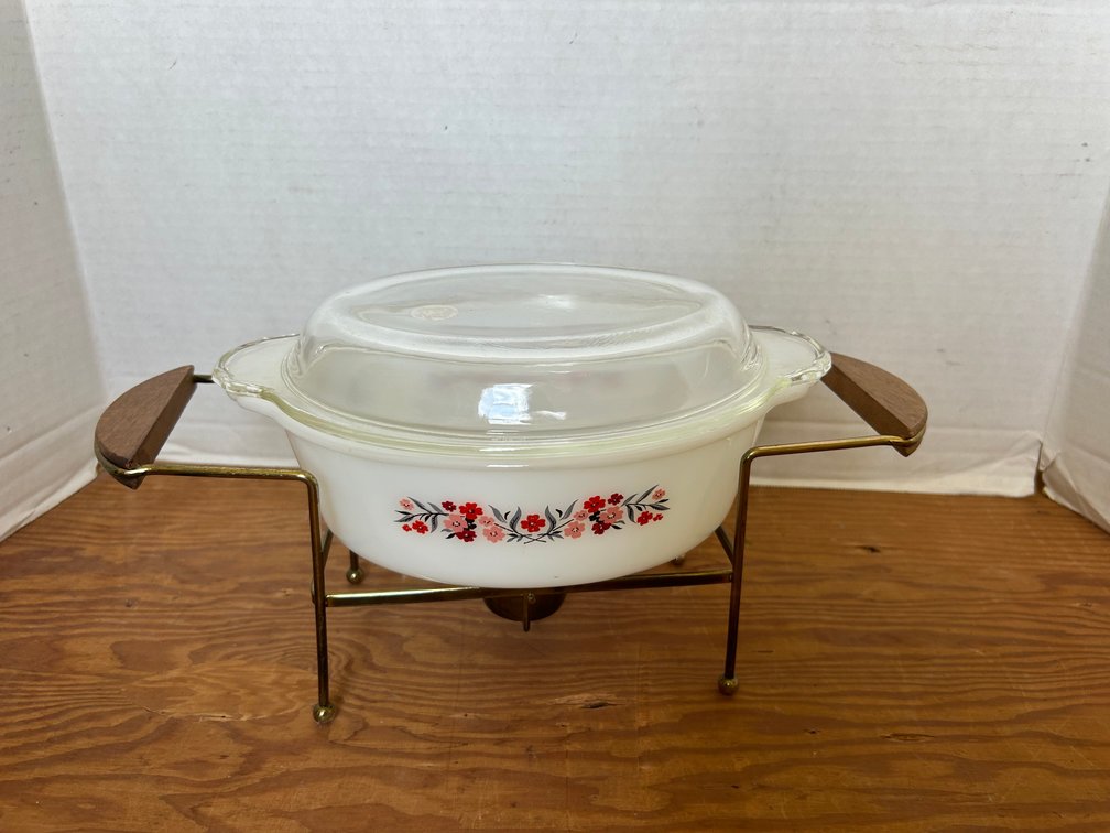 FireKing Milk Glass Casserole Dish in Primrose Pattern